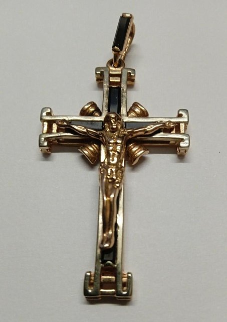 Підвіс-хрест з жовтого та білого золота з турмалін (31812156) 0