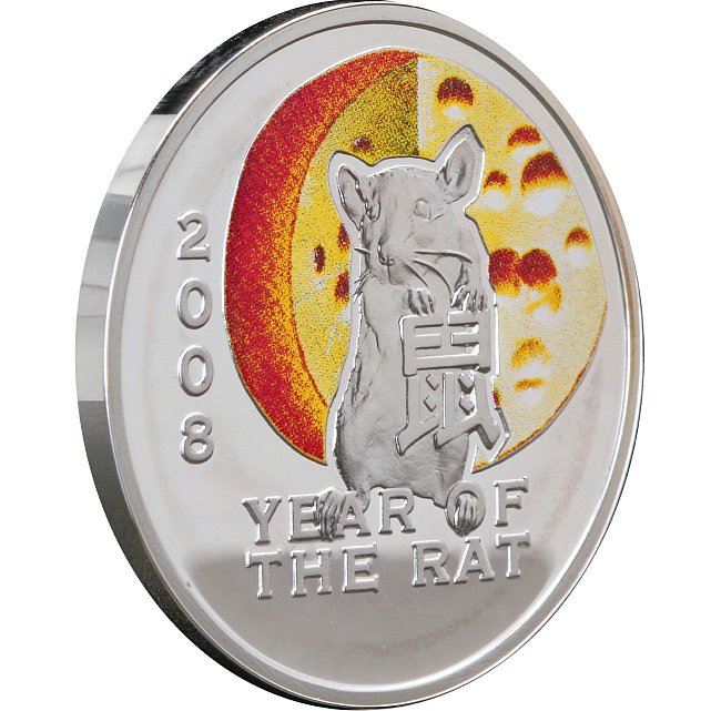 Срібна монета Рік Миші (Щура) 2008 1 долар 2007 Ніуе (кольорова) (31781314) 3