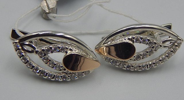 Срібні сережки з позолотою та цирконієм (31650417) 3