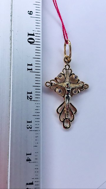 Підвіс-хрест із червоного та білого золота з цирконієм (31244657) 2