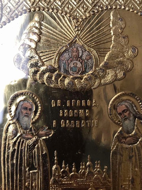 Икона «Святые преподобные Зосим и Савватий» (позолота) нач. ХІХ века (31299583) 1
