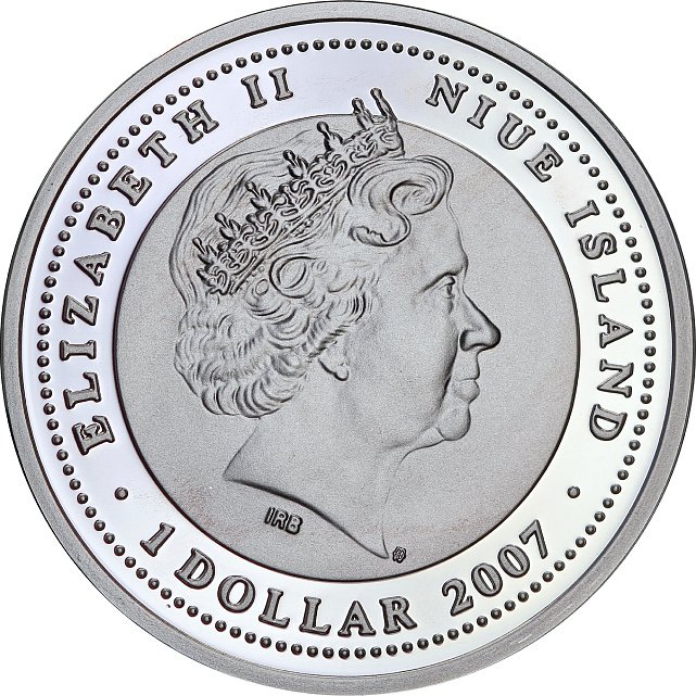 Срібна монета Рік Миші (Щура) 2008 1 долар 2007 Ніуе (кольорова) (31781314) 13