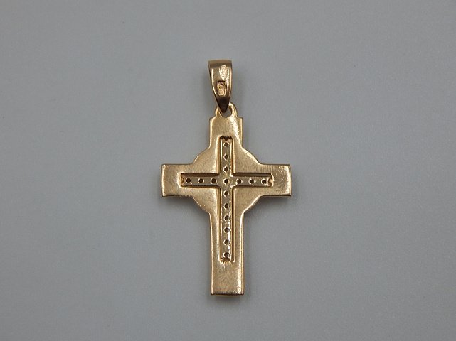 Підвіс-хрест з червоного золота з цирконієм (32272379) 1