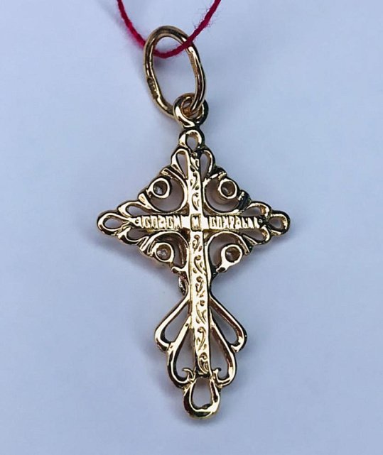 Подвес-крест из красного и белого золота с цирконием (31244657) 1