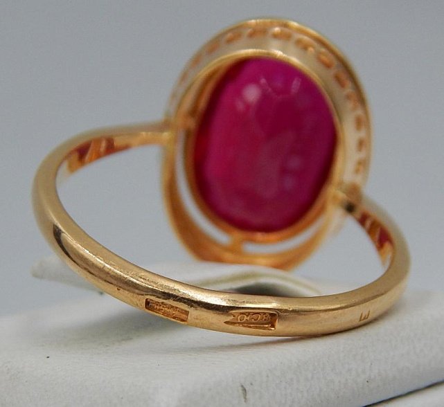 Кольцо из красного золота с корундом (29355588) 3
