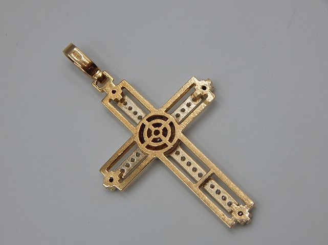 Підвіс-хрест з жовтого та білого золота з цирконієм (33665276) 1