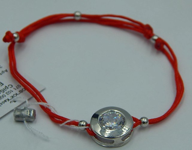 Браслет красная нить с серебряной вставкой и цирконием (30561949)  0