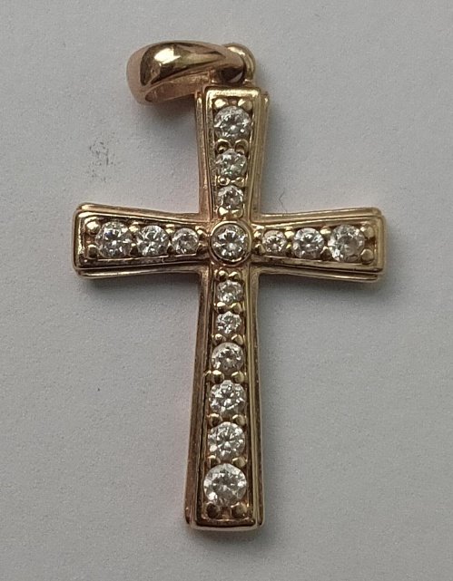 Підвіс-хрест з червоного золота з цирконієм (31938220) 0