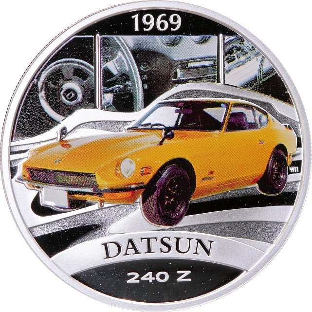 Срібна монета 1oz Автомобіль 1969 Datsun 240 Z 1 долар 2006 Тувалу (кольорова) (32358854) 0