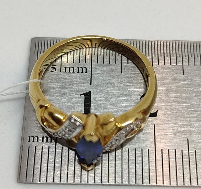 Кольцо из желтого и белого золота с сапфиром и бриллиантом (-ми) (27417556) 3