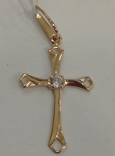 Підвіс-хрест з червоного золота з цирконієм (33879363) 0