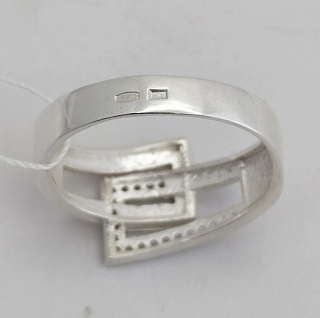 Серебряное кольцо с золотой вставкой и цирконием (32794332) 2