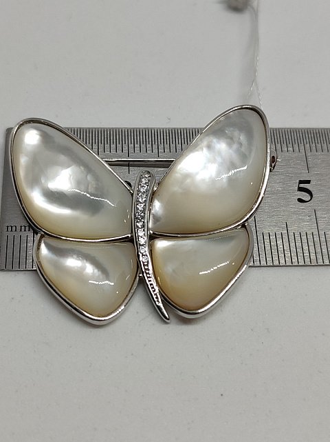 Срібна брошка з перламутром та цирконієм (30940425) 4