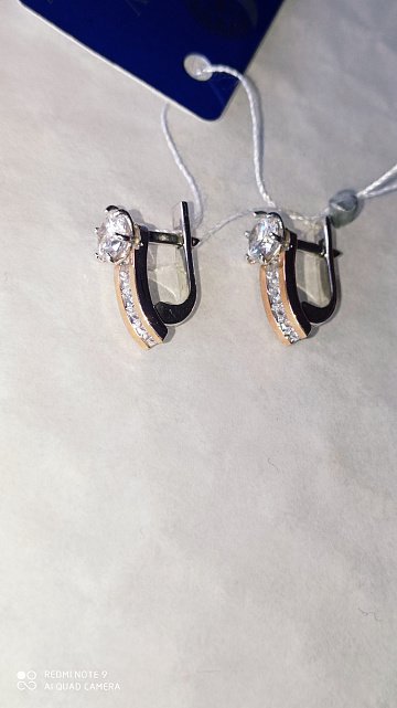 Срібні сережки із золотою вставкою та цирконієм (14682464) 1