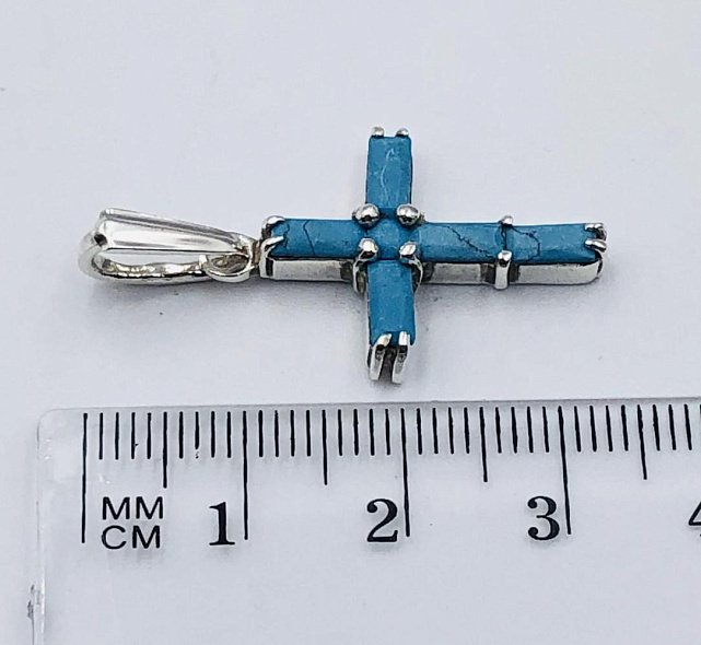 Срібний підвіс-хрест з бірюзою (33792691) 1