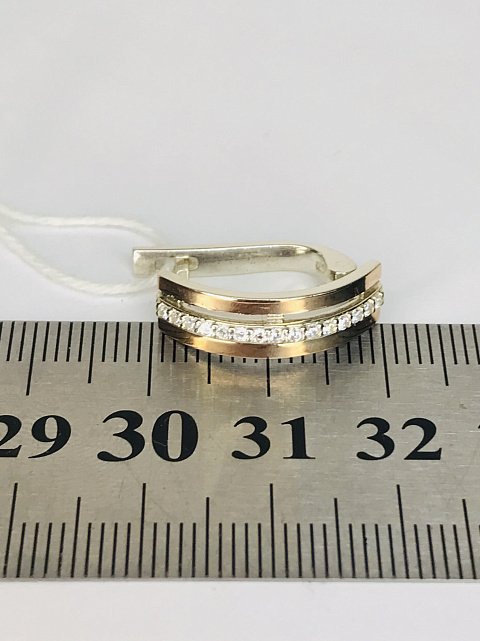Срібні сережки із золотою вставкою та цирконієм (33618431) 3