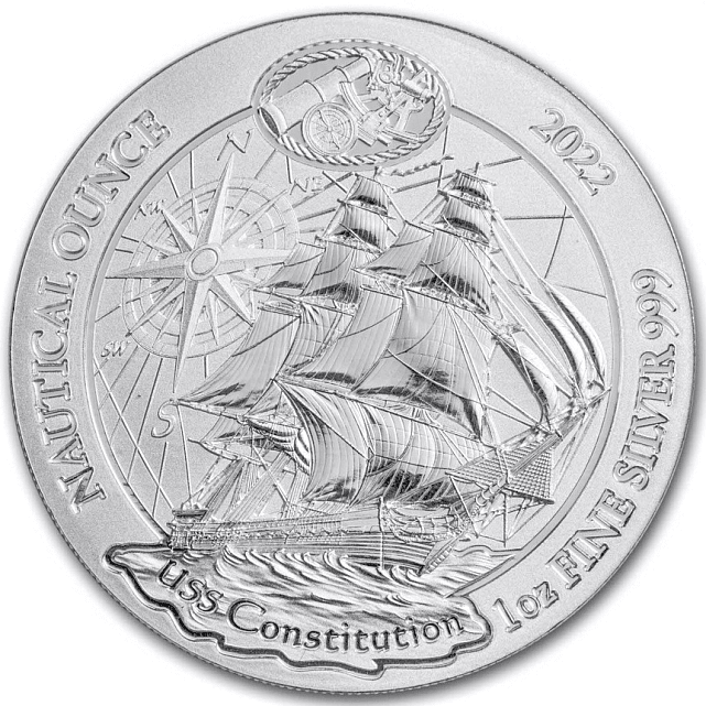 Серебряная монета 1oz Корабль Конституция 50 франков 2022 Руанда (31809756) 0