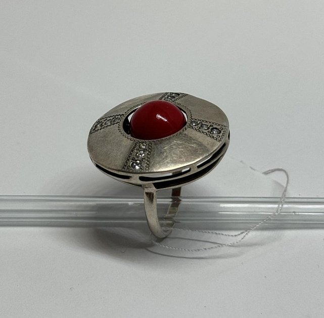 Серебряное кольцо с цирконием и бирюзой (33743813) 1
