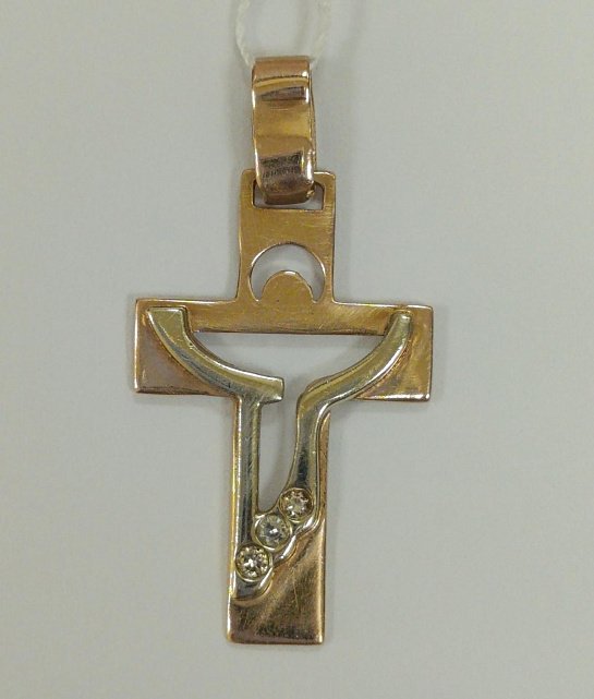 Подвес-крест из желтого и белого золота с бриллиантом (-ми) (33642976)  0