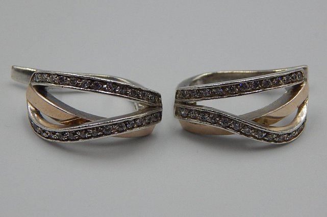 Срібні сережки із золотою вставкою та цирконієм (33016631) 3