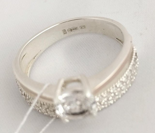 Серебряное кольцо с золотой вставкой и цирконием (33735683) 1