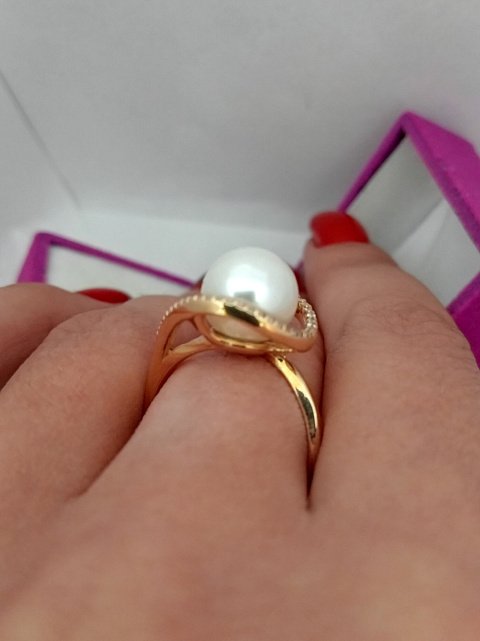 Кольцо из красного золота с жемчугом и цирконием (31960508) 2