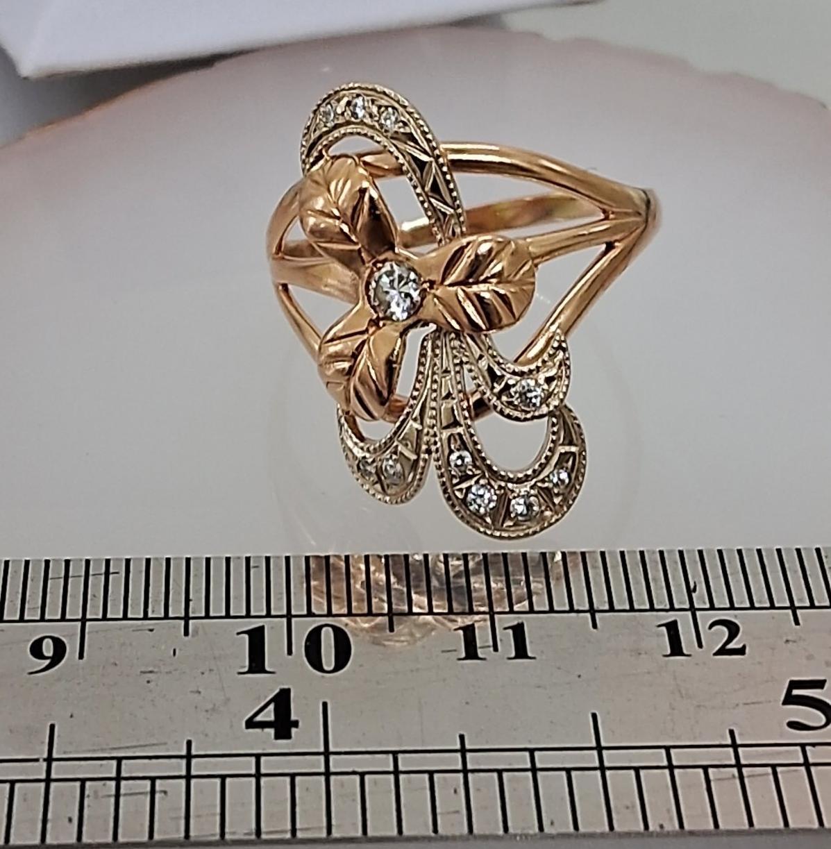 Кольцо из красного и белого золота с цирконием (33795825) 6