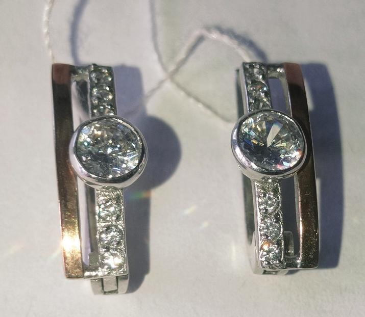 Серебряные серьги с золотой вставкой и цирконием (22902314) 1