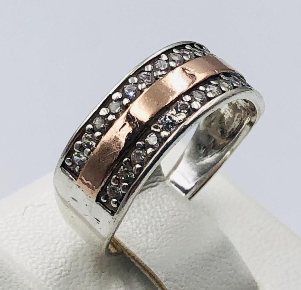 Серебряное кольцо с позолотой и цирконием (33792976) 0