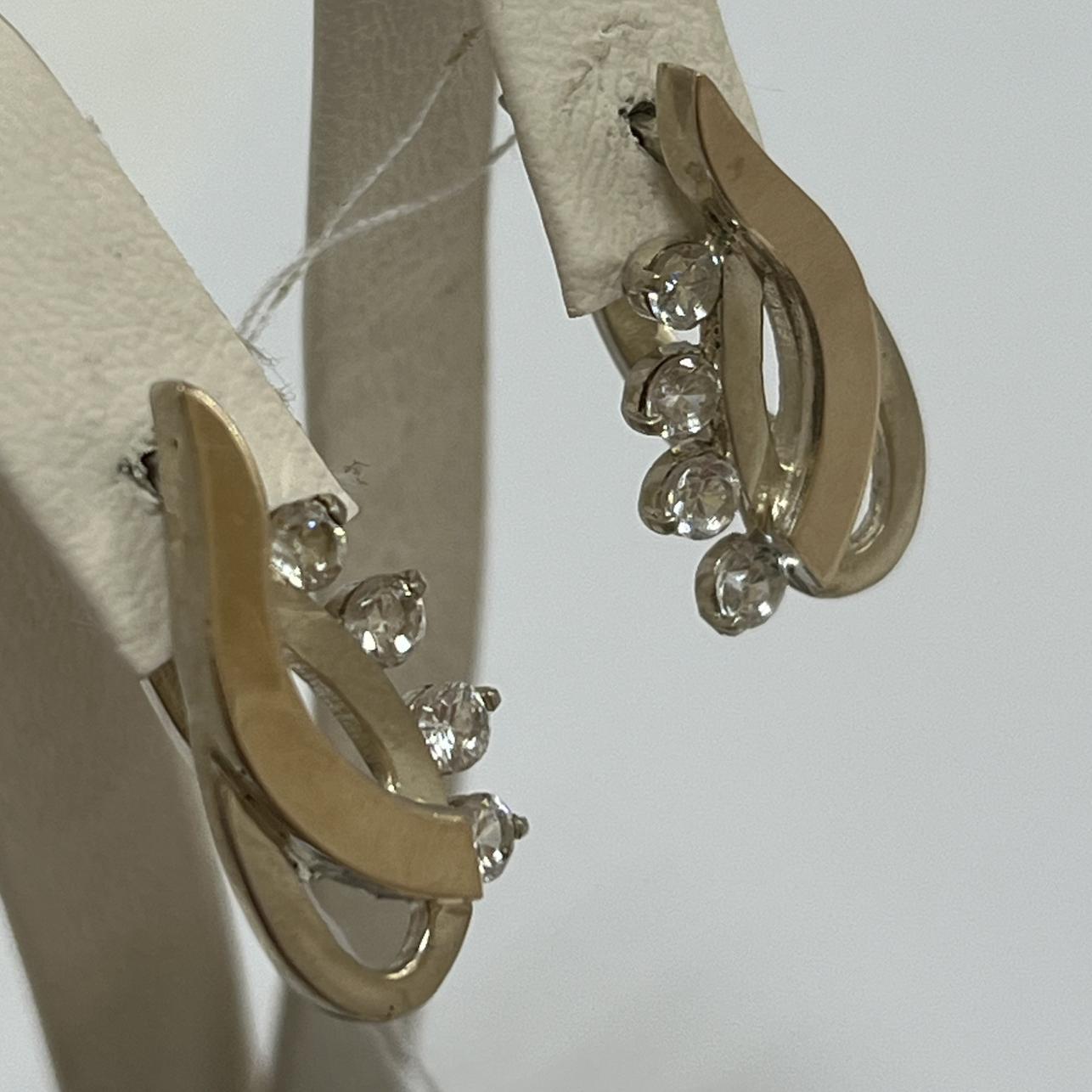 Срібні сережки із золотою вставкою та цирконієм (33756966) 0