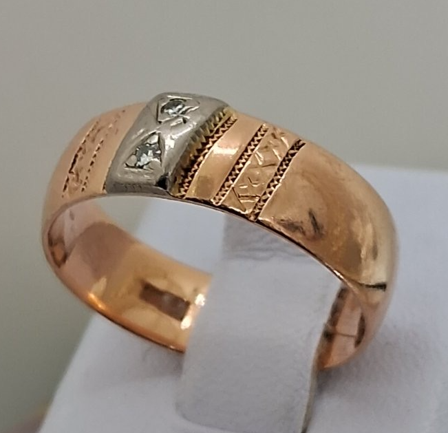 Обручальное кольцо из красного и белого золота с бриллиантом (-ми) (33774610)  0