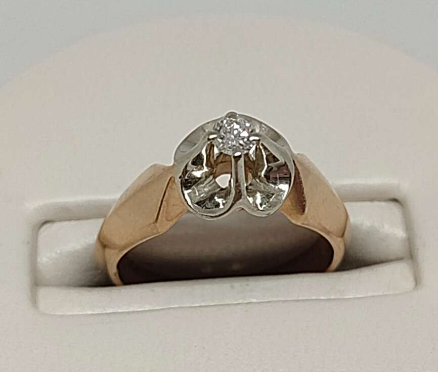 Кольцо из красного и белого золота с бриллиантом (-ми) (33593908)  0