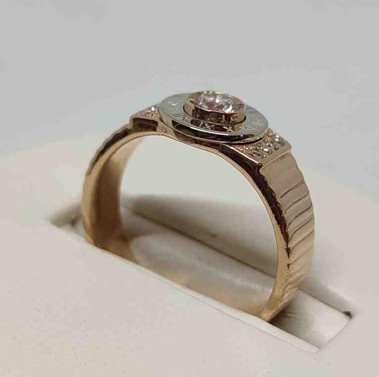 Перстень из красного и белого золота с бриллиантом (-ми) (29810701) 1