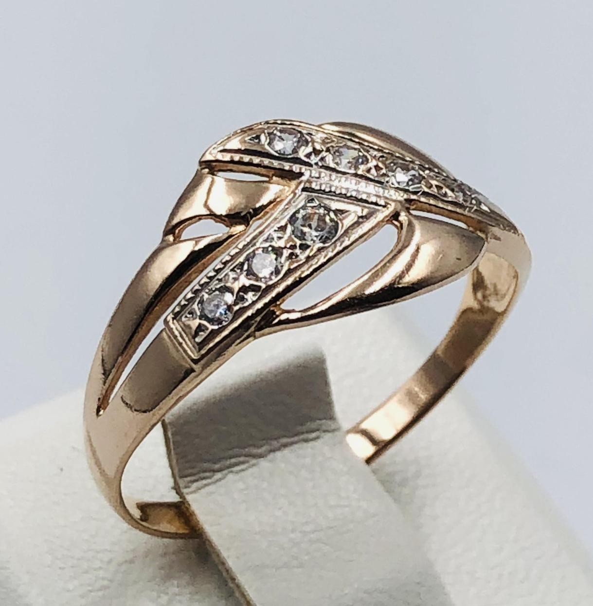 Кольцо из красного и белого золота с цирконием (33792885)  0