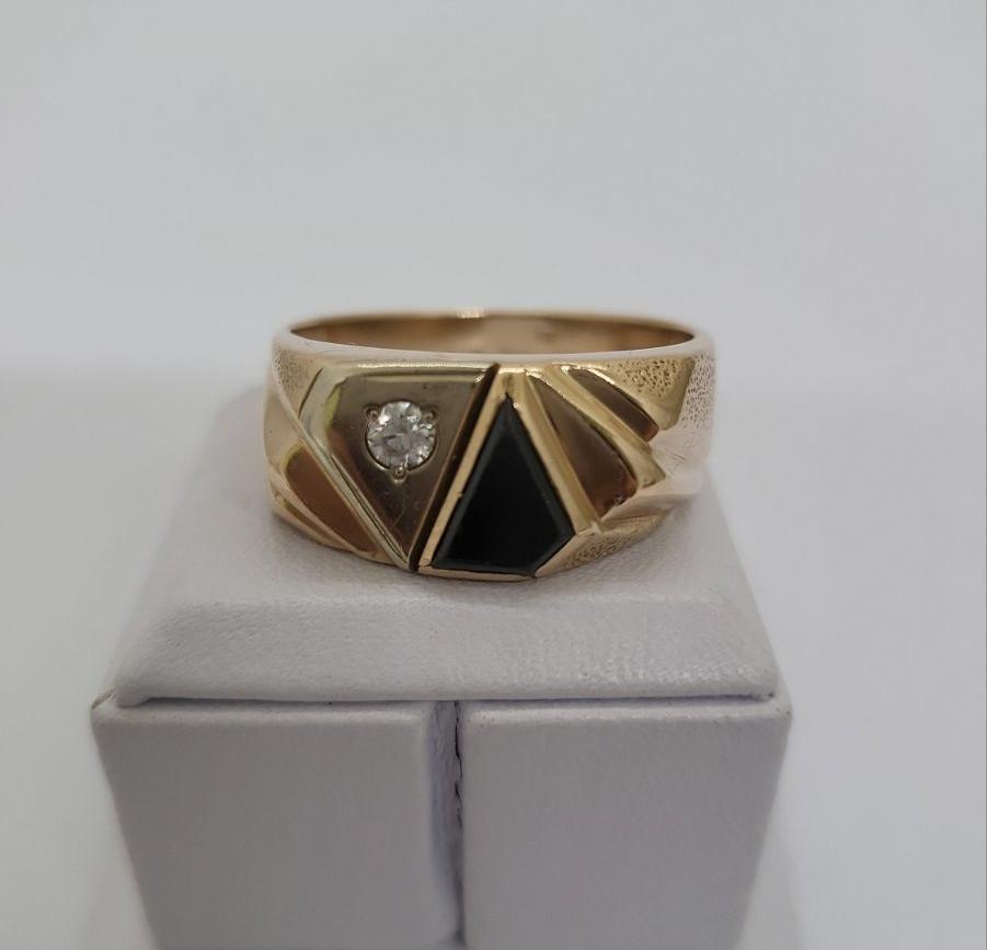 Перстень из красного и белого золота с цирконием и ониксом (33773385) 3