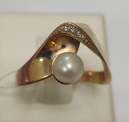 Кольцо из красного золота с жемчугом и бриллиантом (-ми) (32281634)  0