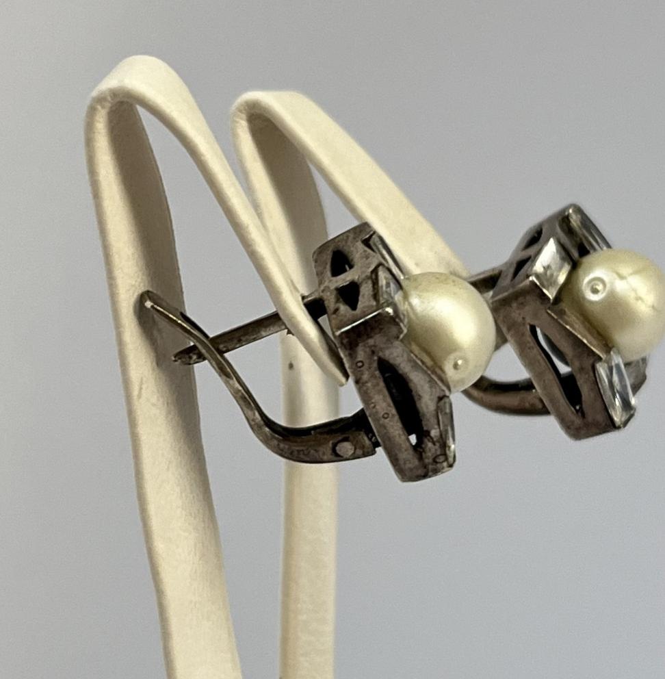 Срібні сережки з цирконієм і перлами (33755324) 1