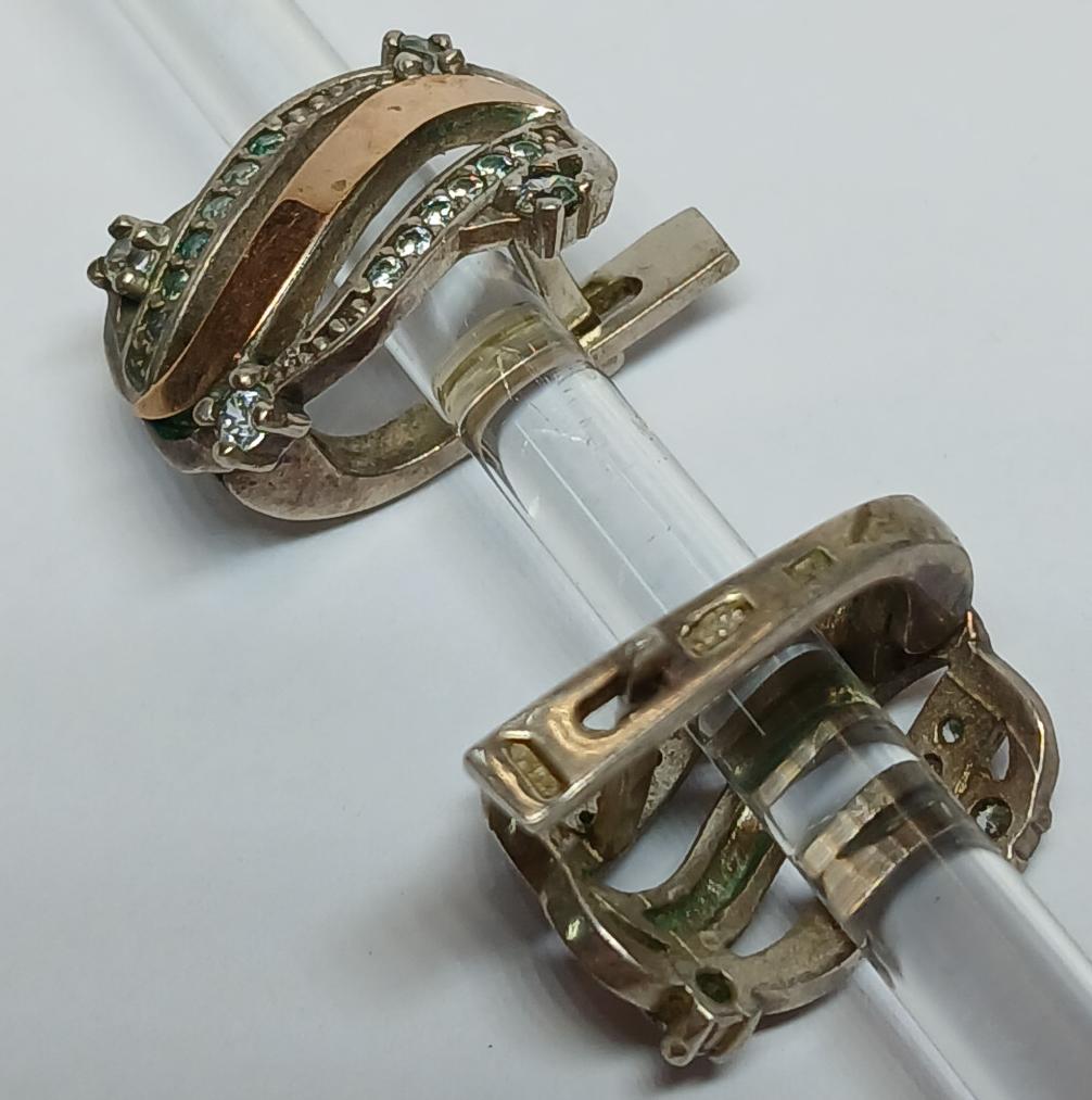 Серебряные серьги с позолотой и цирконием (33760587) 2