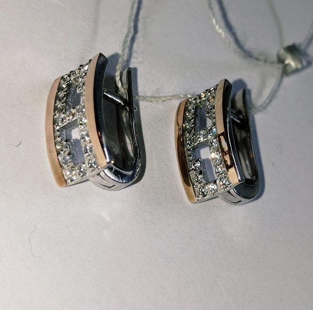 Срібні сережки із золотою вставкою та цирконієм (25316464) 1