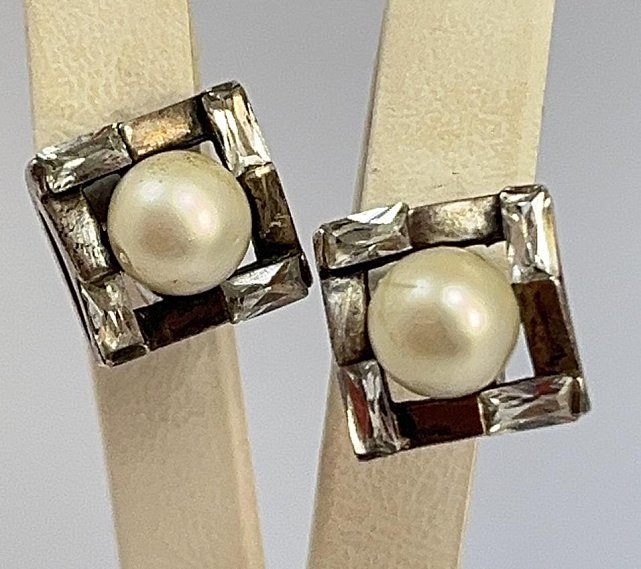 Срібні сережки з цирконієм і перлами (33755324) 0