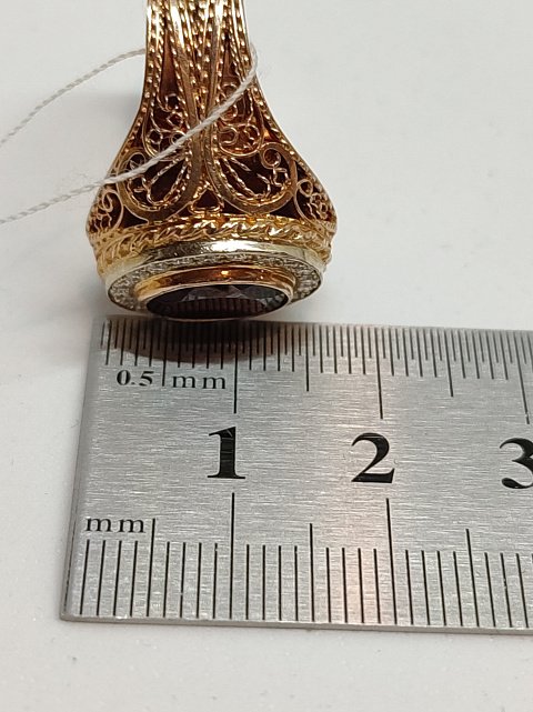 Кольцо из красного и белого золота с гранатом и бриллиантом (-ми) (27417531) 4