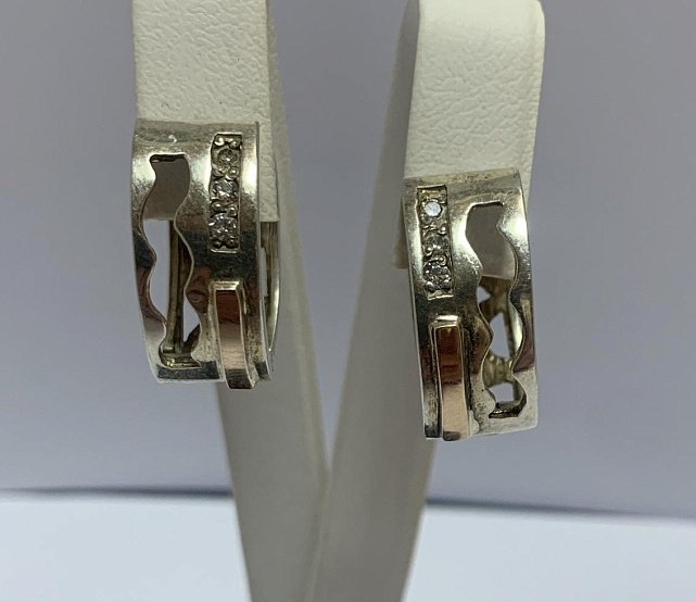 Срібні сережки з позолотою та цирконієм (33670091) 0