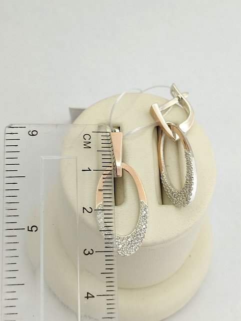 Срібні сережки із золотою вставкою та цирконієм (33768925) 1