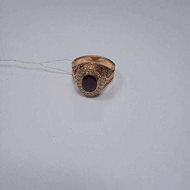 Кольцо из красного и белого золота с гранатом и бриллиантом (-ми) (27417531) 1