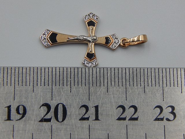 Подвес-крест из красного и белого золота с цирконием и эмалью (33491480) 3