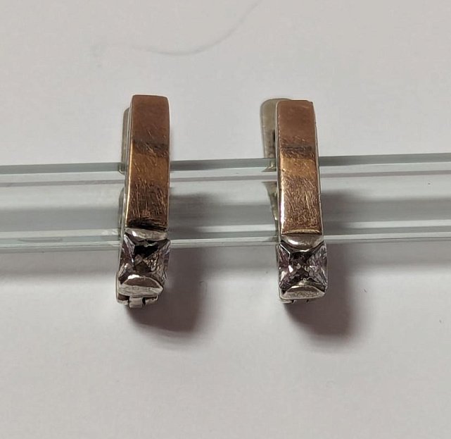 Срібні сережки з цирконієм і позолотою (33763535) 0