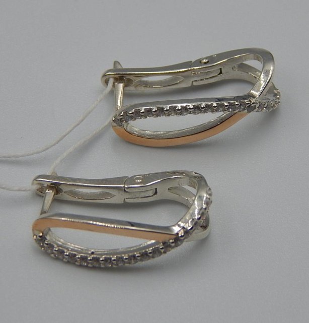 Серебряные серьги с позолотой и цирконием (31613544) 3