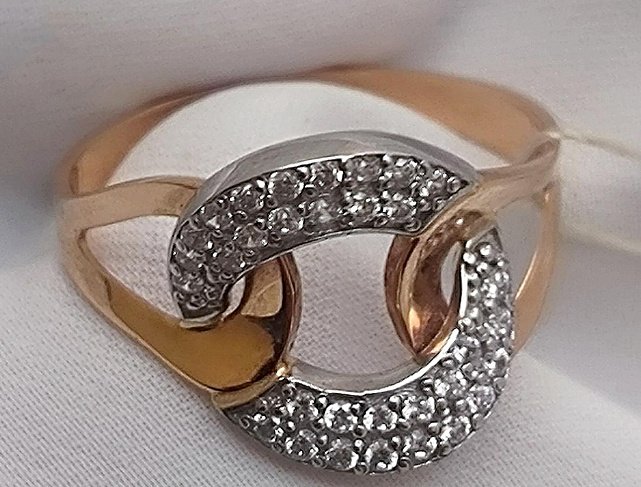 Кольцо из красного и белого золота с цирконием (32630762) 4