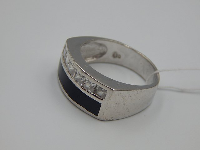 Серебряное кольцо с цирконием и ониксом (33751383) 2